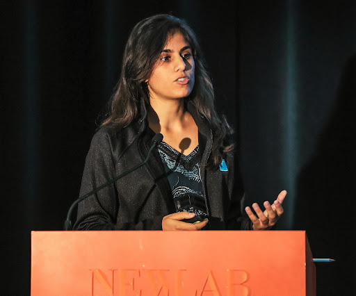 Sheena Patel with Edge Impulse demonstrates the company’s embedded machine learning platform technology at the NSIN Propel’s showcase event .